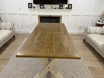 Farmhouse Wooden Kitchen Dining Table 90" x 36" - Seats 8 Comfortably, X-Base Legs