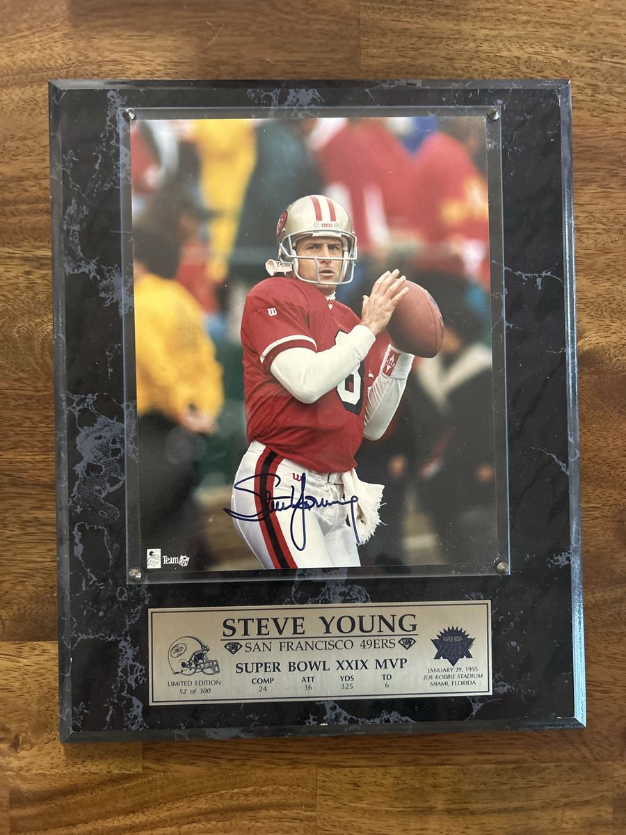 Certified NFL Collectible 52/300 Autograph Super Bowl XXIX MVP NFL San Francisco 49ers COA Hand Signed Auto Steve Young Plaque.