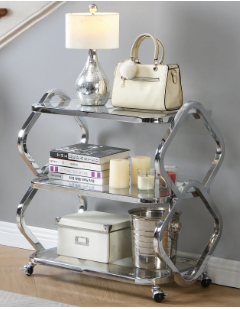 3 Tiers Chrome Bar Carts on Wheels Modern Console Table
