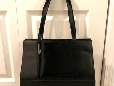 Classic Black Leather Shoulder Bag Handbag Hard Case Style
