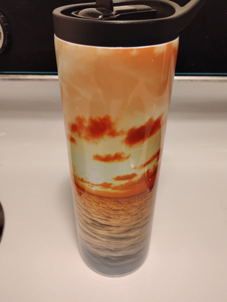 Sunset Ocean Scene Travel Tumbler - Insulated Mug with Lid and Straw