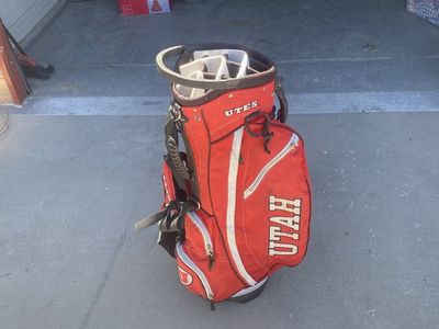 UTAH Utes Golf Cart Bag Red & White 14-Way Divider Stand and Carry
