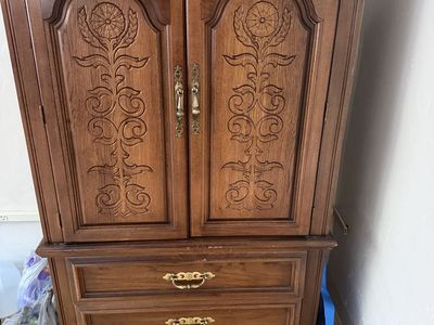 Vintage solid wood armoire wardrobe