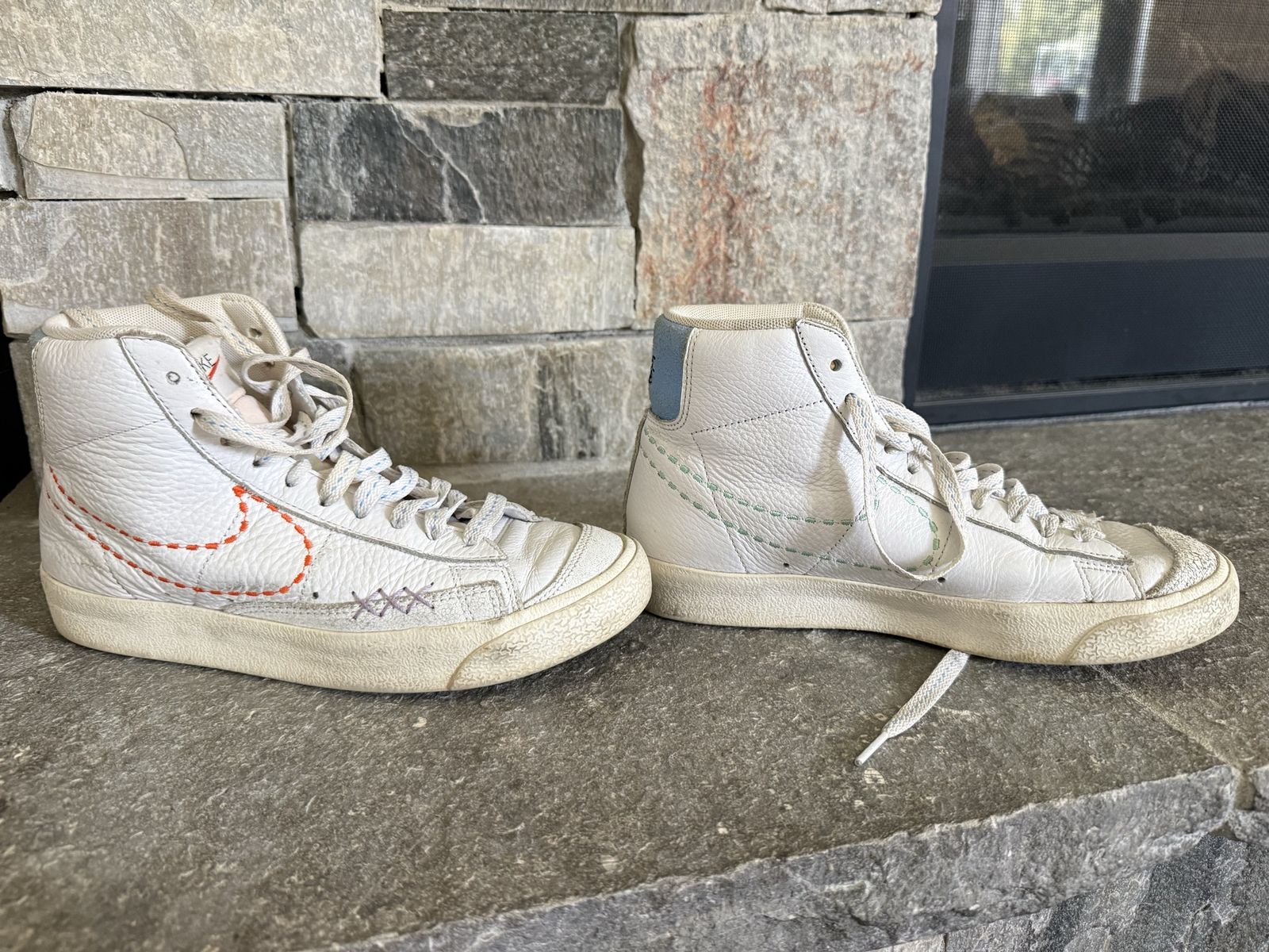 Nike Blazer Mid '77 Vintage White Leather Sneakers with Custom Stitching - Women's Size 7