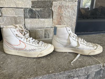 Nike Blazer Mid '77 Vintage White Leather Sneakers with Custom Stitching - Women's Size 7