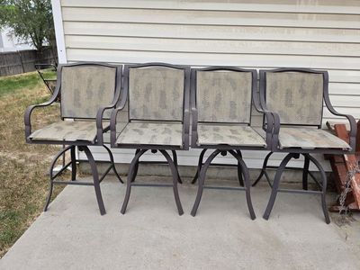 4 Used Outdoor Swivel Bar Stools - Patio Chairs with Armrests