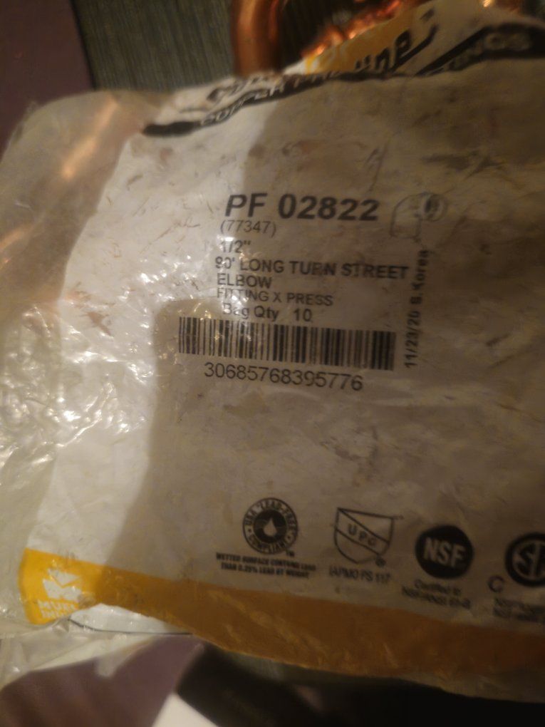 PF 02822 1/2" 90-Degree Long Turn Street Elbow Fitting x Press 4 new bag 1 open bag of ten