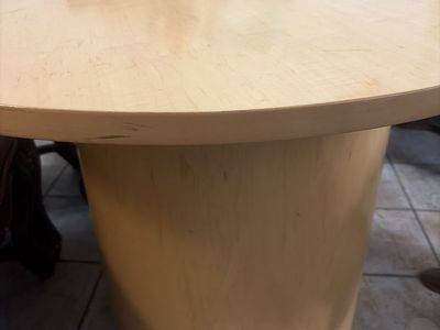 Round Light Wood Pedestal Dining Table