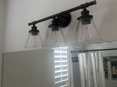 3 light vanity fixture- really nice thick glass - 2 available