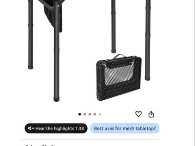 Lightweight Height Adjustable Aluminum Folding Grill Table with Mesh Desktop (Black, 23.6" x 15.7") brand new still in box