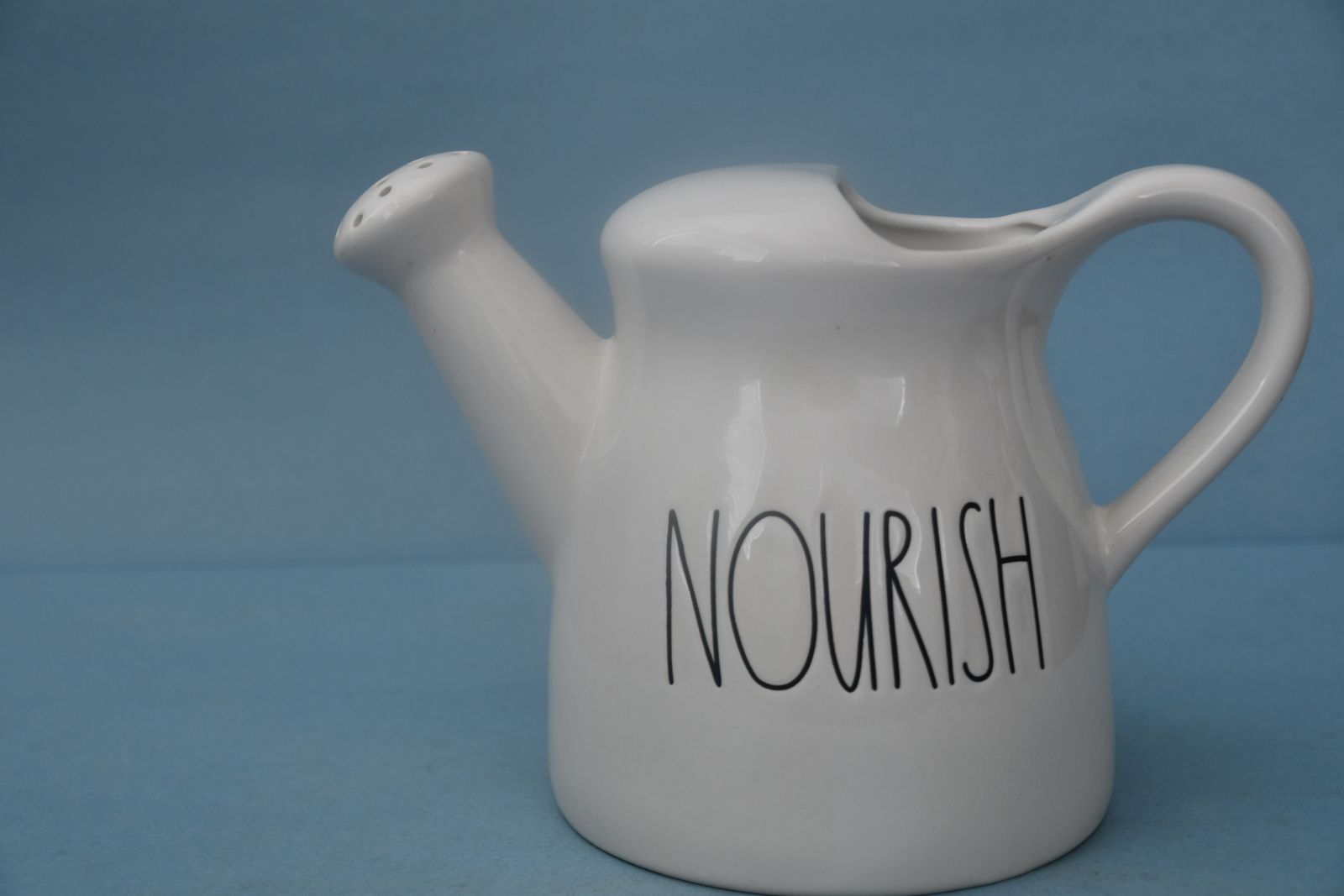 CUTE RAE DUNN "NOURISH" CERAMIC WATERING CAN ~ ARTESIAN COLLECTION ~ HEIGHT 7" ~ CLEAN ~ NO CHIPS ~ $5