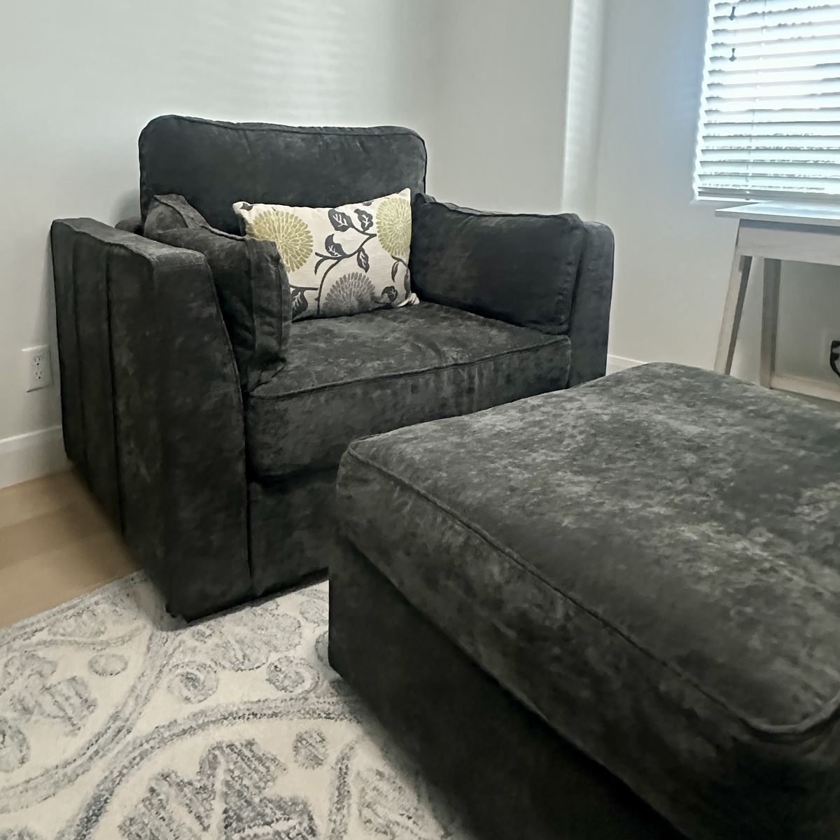 Lovesac Sactionals 2-Seat Chaise or Chair with Ottoman in Charcoal Grey
