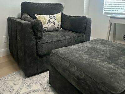 Lovesac Sactionals 2-Seat Chaise or Chair with Ottoman in Charcoal Grey