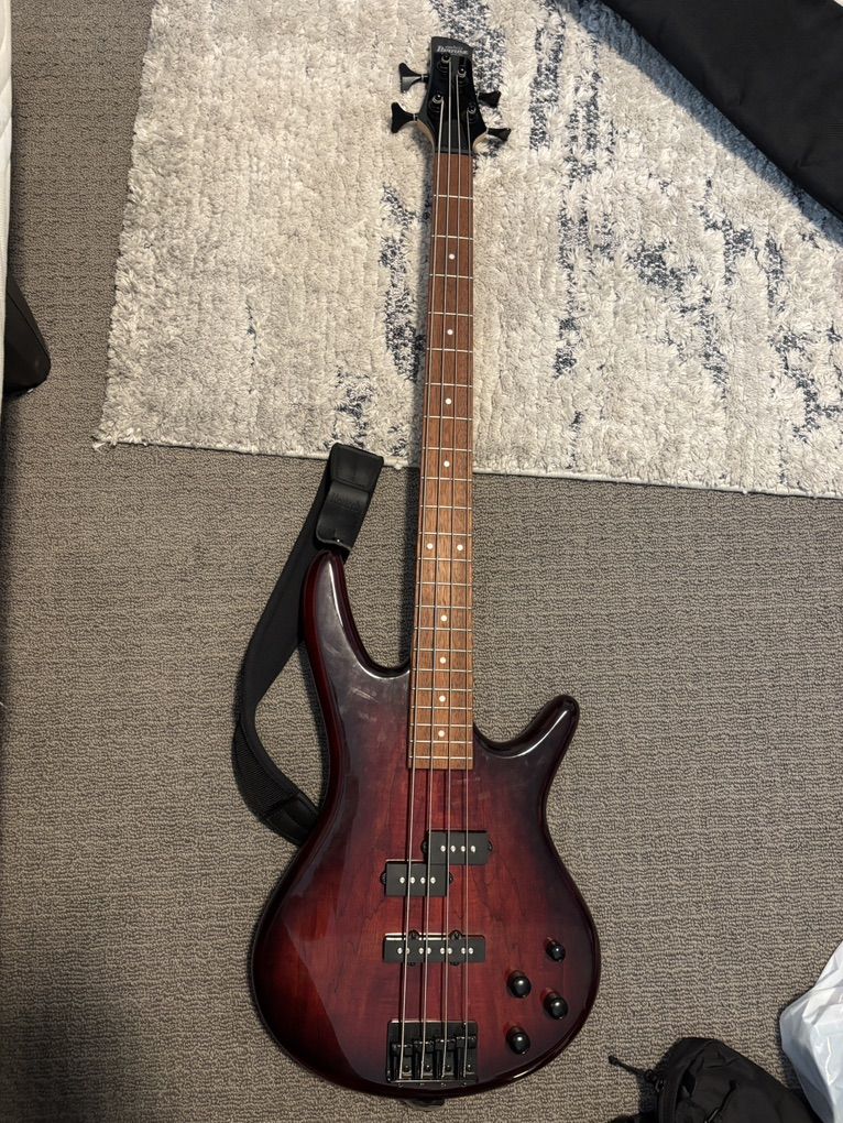 Ibanez Bass guitar, Fender Rumble Amp, Gig Bag