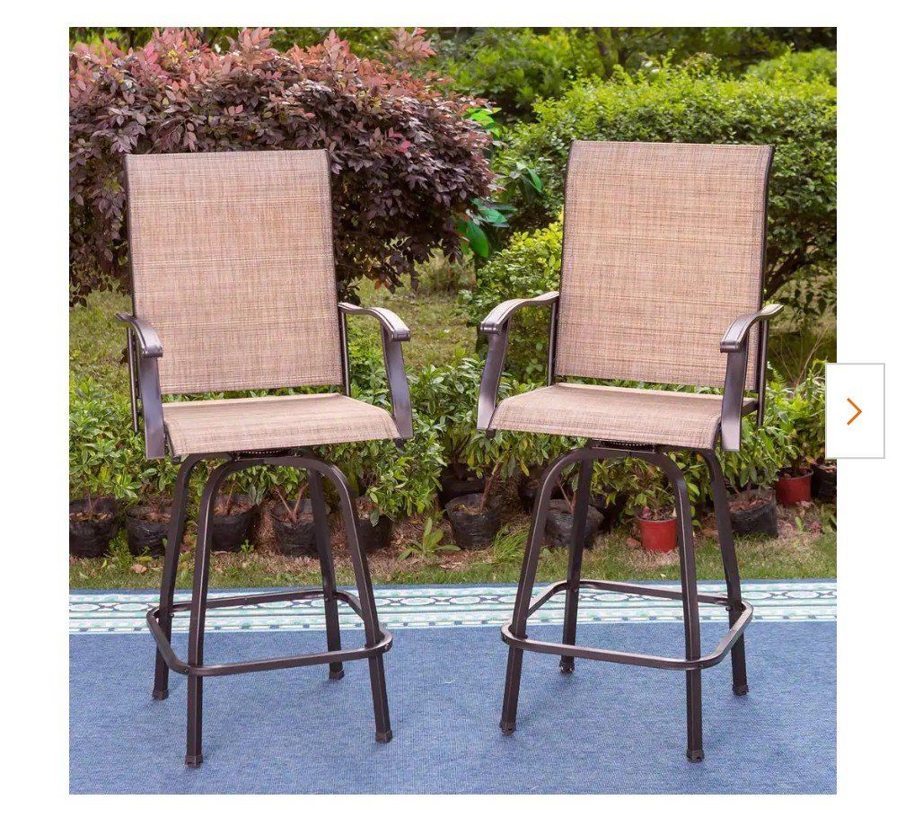 Swivel Metal Outdoor Bar Stools with Arms (2-Pack) - Weather-Resistant Patio Seating