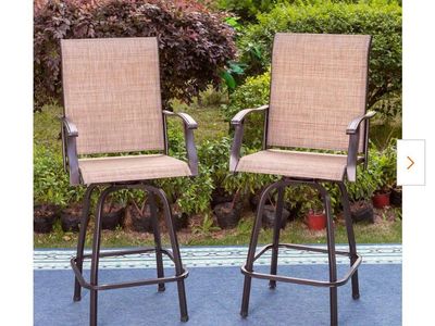 Swivel Metal Outdoor Bar Stools with Arms (2-Pack) - Weather-Resistant Patio Seating