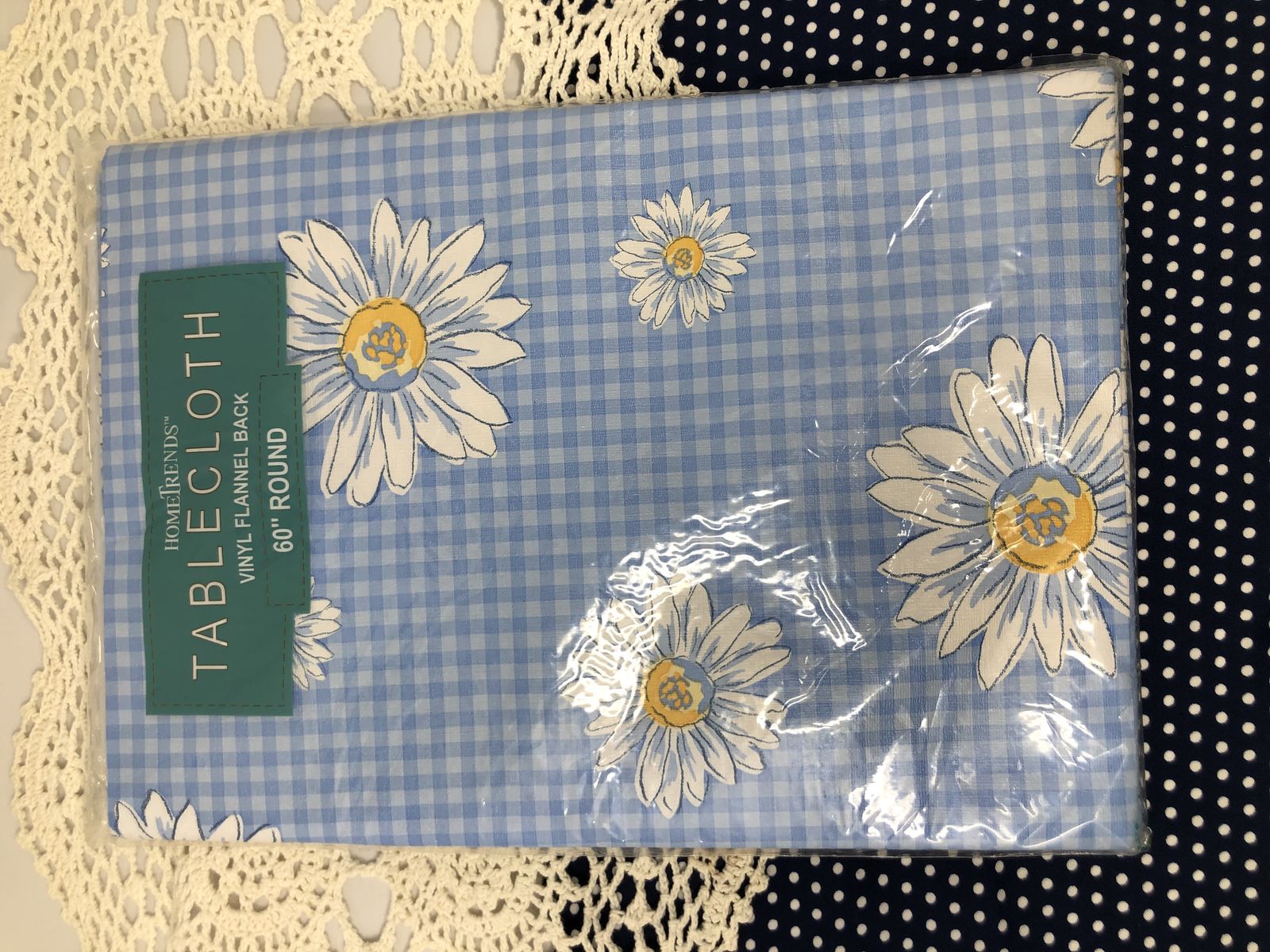 HomeTrends Blue Gingham & Daisy Print Vinyl Tablecloth – 66" x 72"