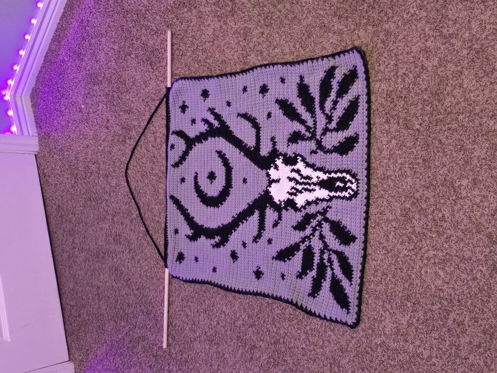 Gothic Crochet Elk Skull Tapestry