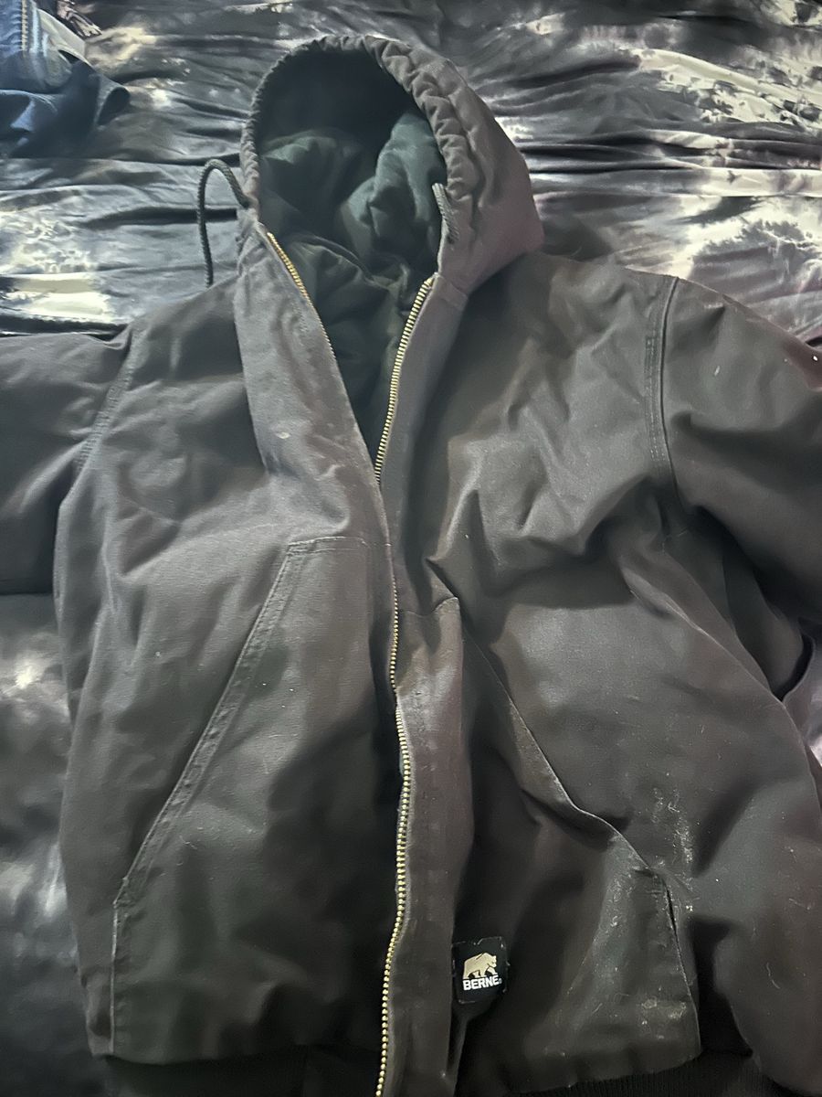 Berne Apparel Black Insulated Hooded Work Jacket - Size Unknown