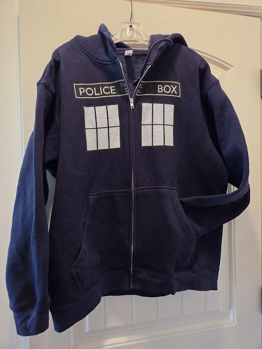 Doctor Who Men’s Full Zip-Up Hooded Sweatshirt Tardis Police Public Call Box Officially Licensed