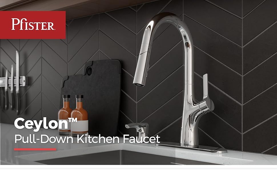 PFISTER CEYLON KITCHEN FAUCET WITH PULL DOWN SPRAYER AND SOAP DISPENSER, SINGLE HANDLE, MODEL #F5297CLOC