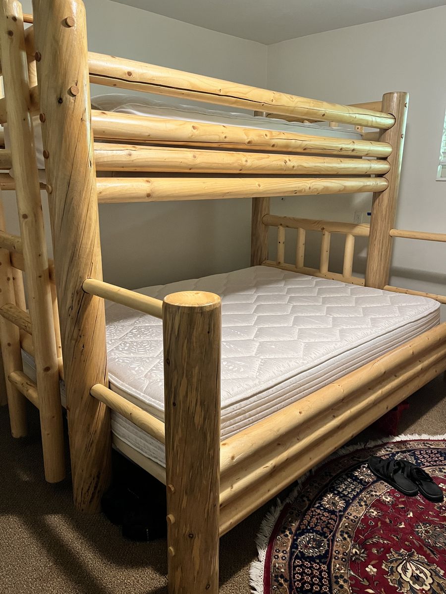 Log Bunk Bed Twin over Queen