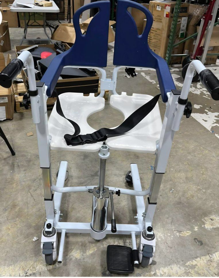 Patient Transfer Lift Chair, 350 lb Capacity, 180° Split Seat, Hydraulic Commode Wheelchair for Elderly, Bed to Toilet
