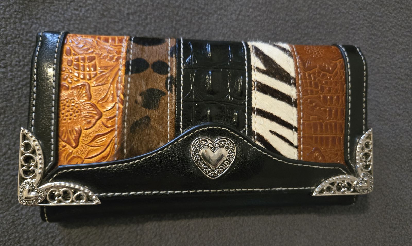 Animal Print Leather Wallet - Tri-fold - New