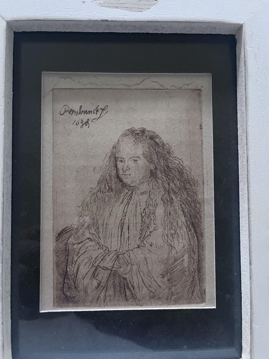 Rembrandt St. Catherine Black & White Etching Plate Signed Framed with COA