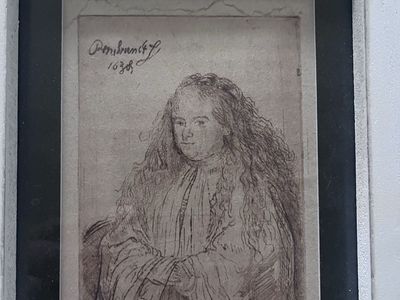 Rembrandt St. Catherine Black & White Etching Plate Signed Framed with COA