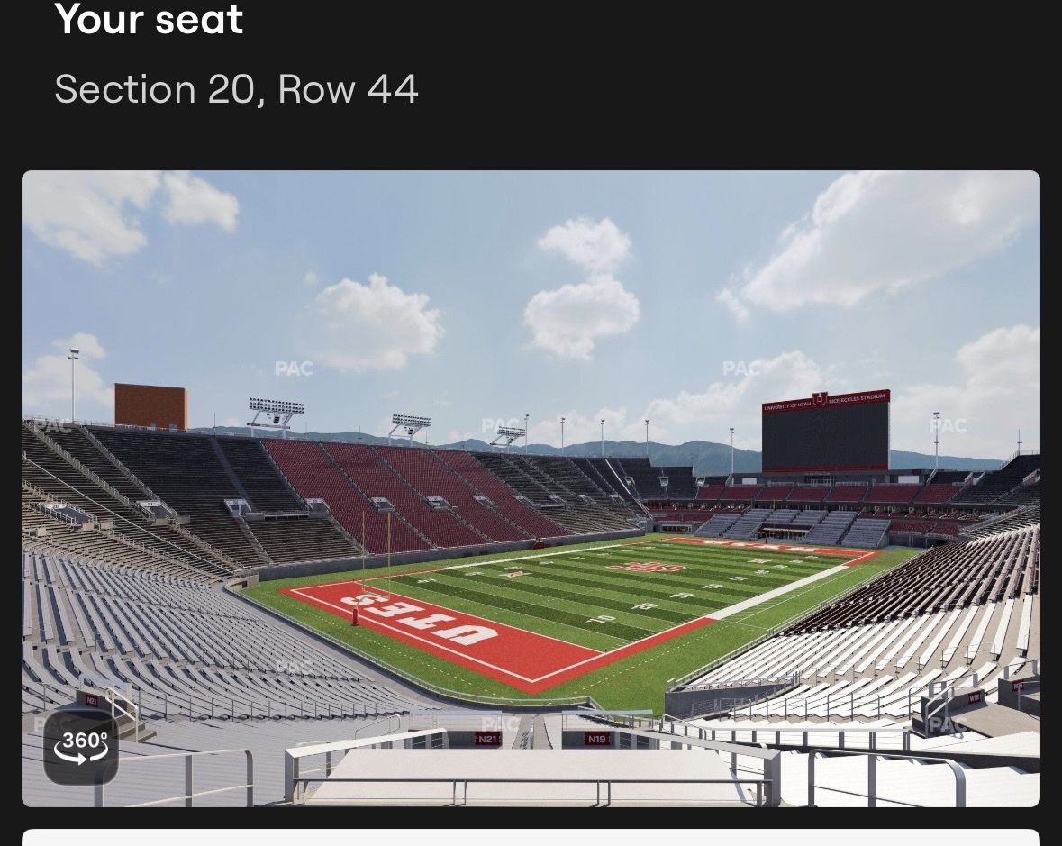 2026 Utah Utes Football Season Tickets - Section N20 (Pair)