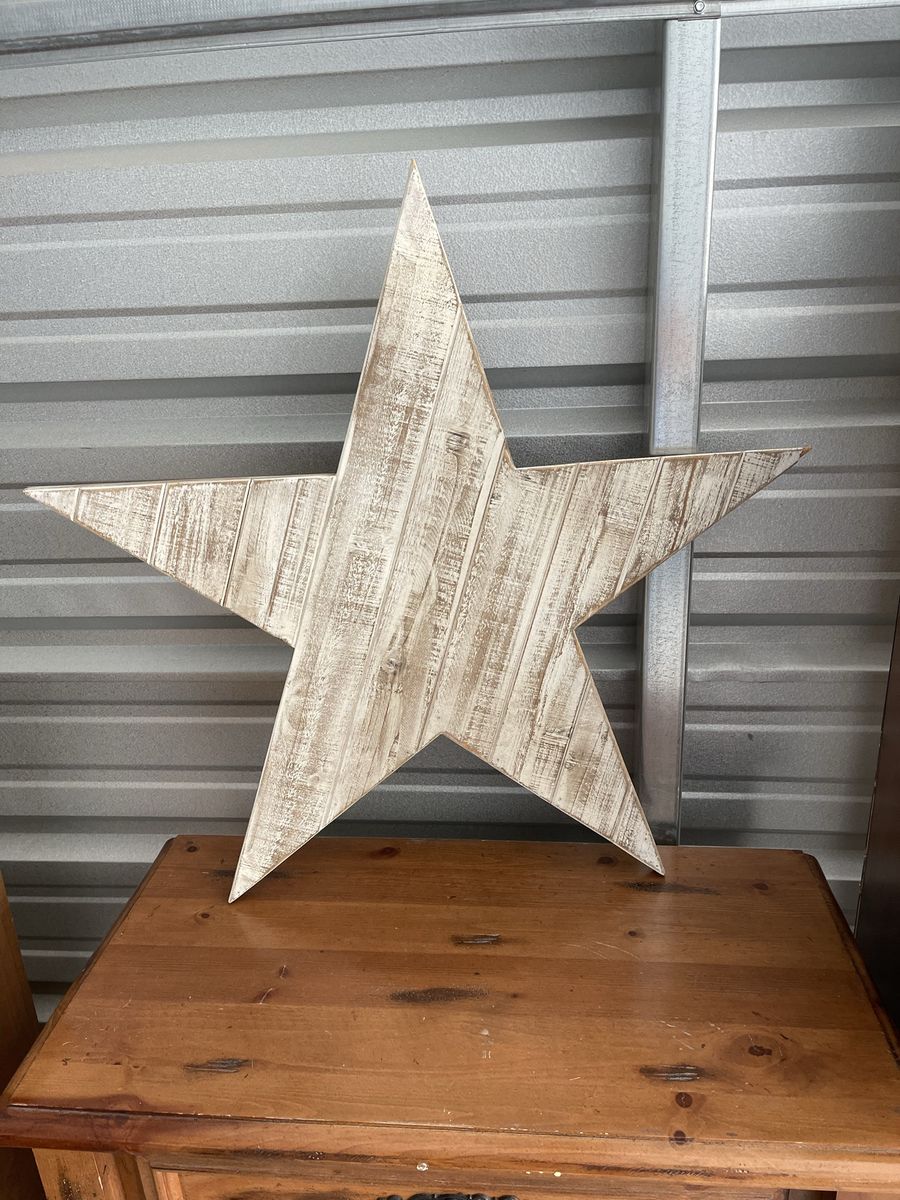 Large Distressed Whitewashed Wooden Star Wall Decor