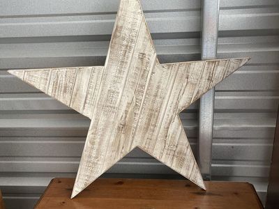 Large Distressed Whitewashed Wooden Star Wall Decor