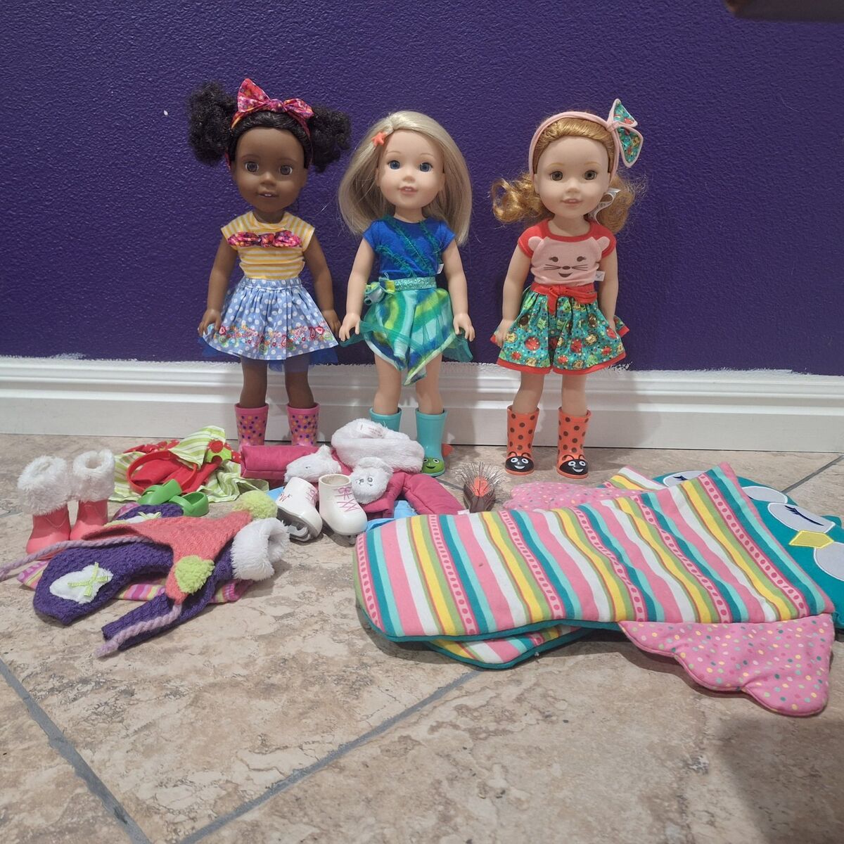 American Girl 14.5 Inch Dolls w/ Outfits and Beds