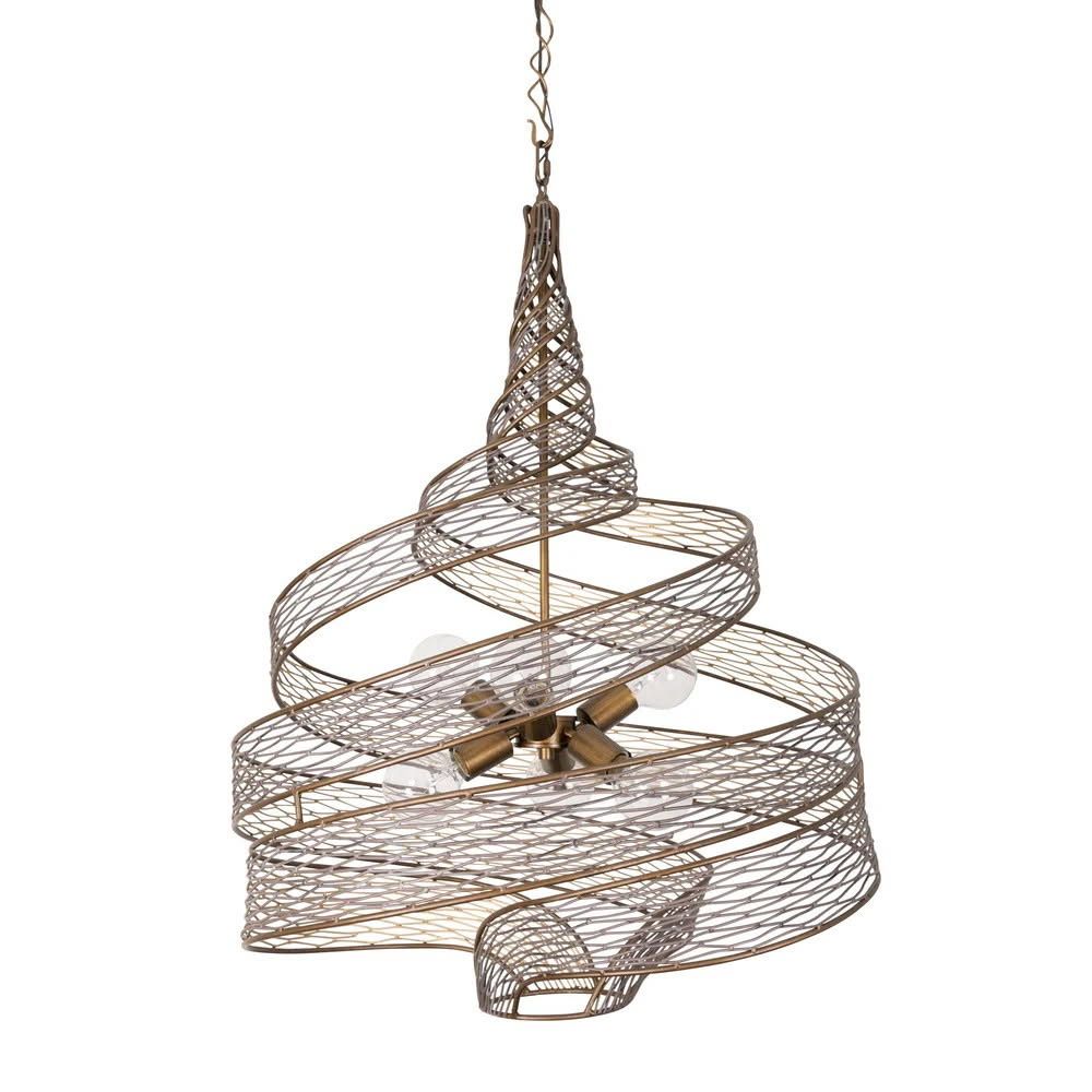 Hammered Ore Spiral Wire Mesh Chandelier Light Fixture - Unique Modern Design