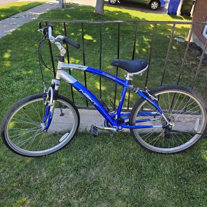 Avalon CS Aluminum Terrain FS Blue Comfort Bike with Twist Shift Gears Full Suspension for a smooth ride