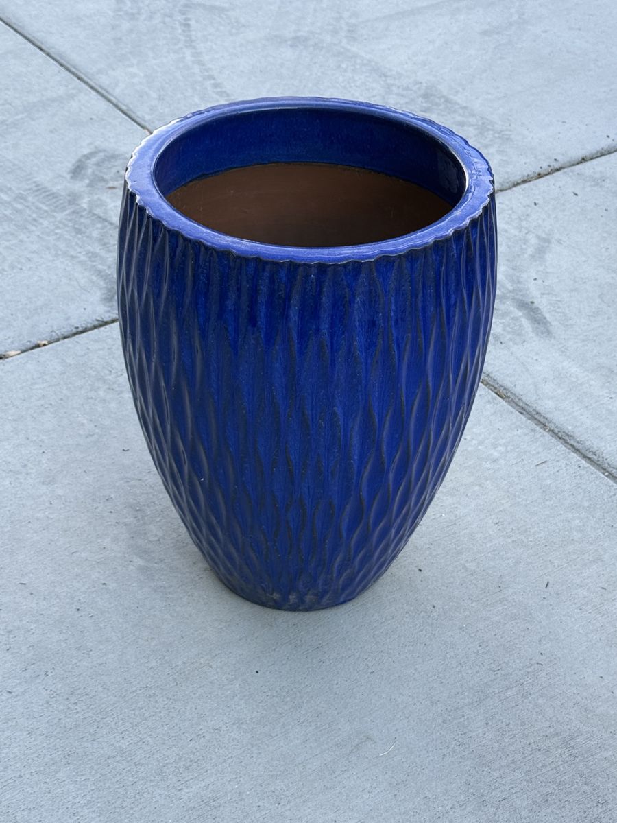 Blue Ceramic Planter Pot - Decorative Outdoor/Indoor Container
