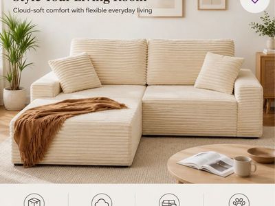 Corduroy boneless sectional sofa