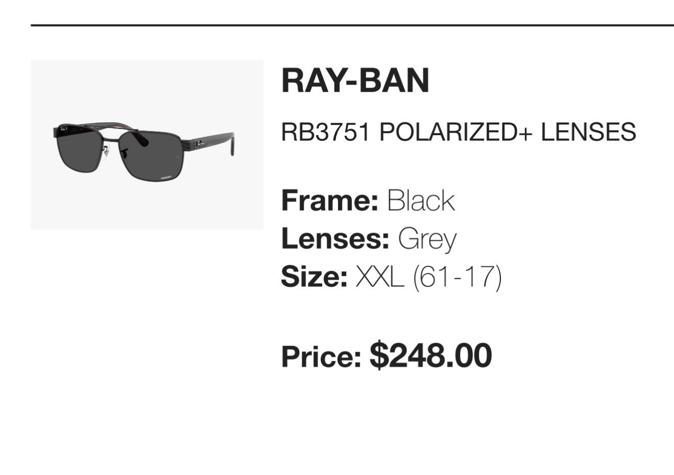 Ray-Ban RB3751 Polarized Sunglasses – Like New – Includes Case