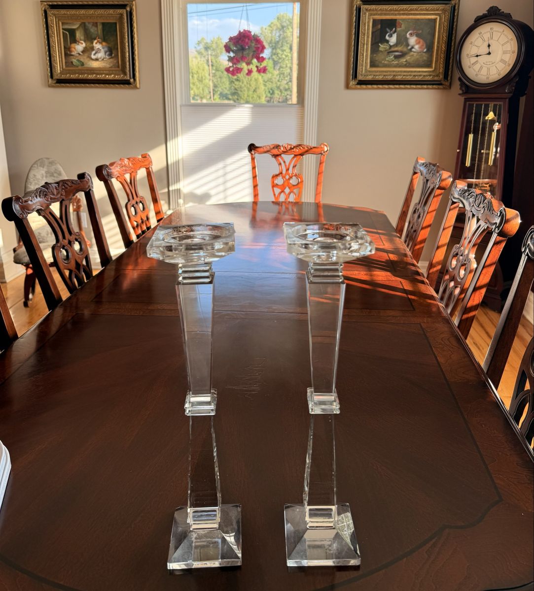 Pair of Tall Clear Glass Crystal Taper Candle Holders Can use  Round Square or Taper Candles w them