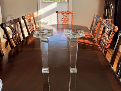 Pair of Tall Clear Glass Crystal Taper Candle Holders Can use Round Square or Taper Candles w them