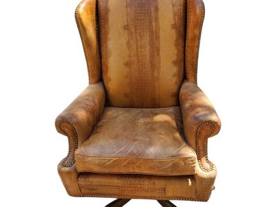 Vintage Caramel Tan Leather Wingback Swivel Desk Office Chair