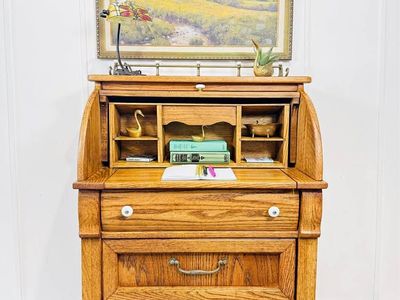 Vintage Pulaski Keepsakes Oak Petite Roll Top Desk Drawers | Vintage Roll Top Desk Dresser