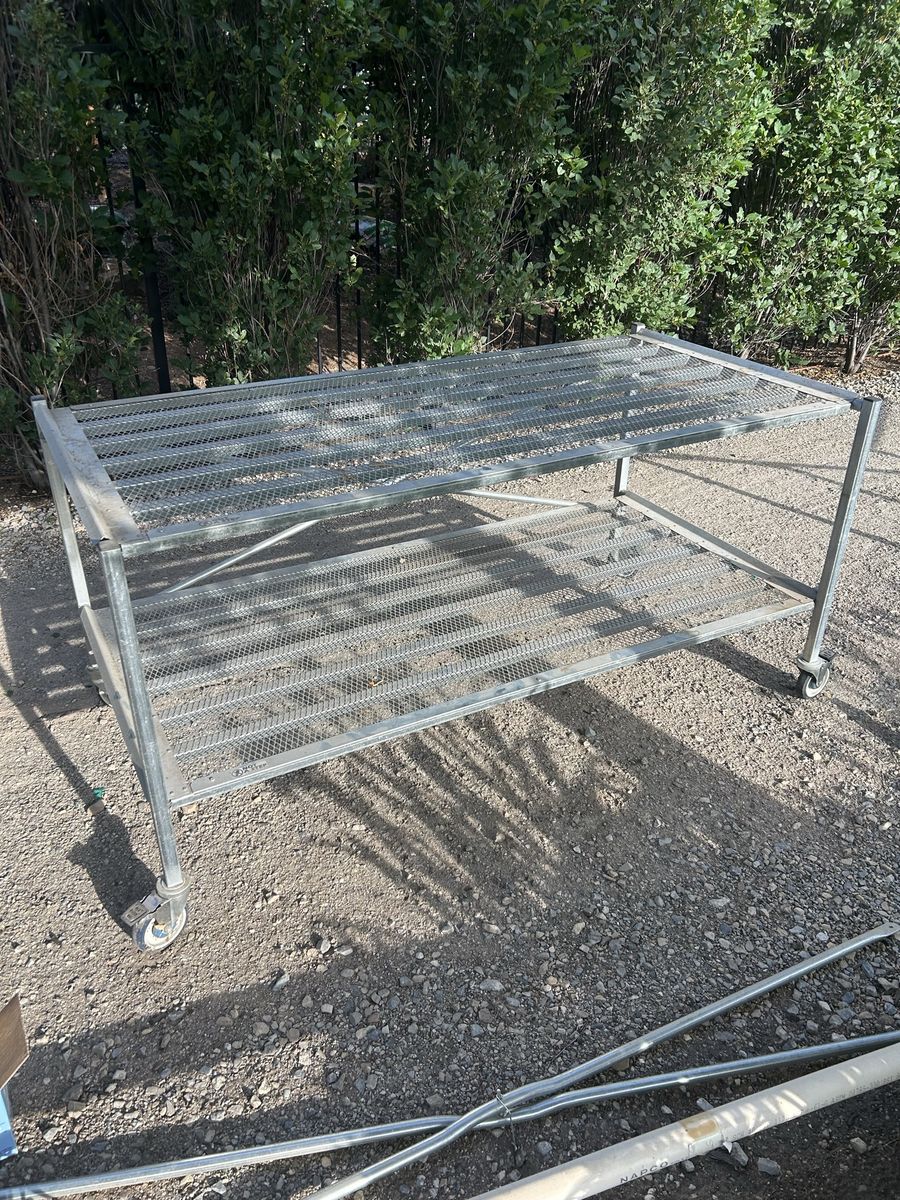 Galvanized metal, rolling greenhouse tables
