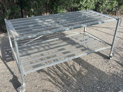 Galvanized metal, rolling greenhouse tables