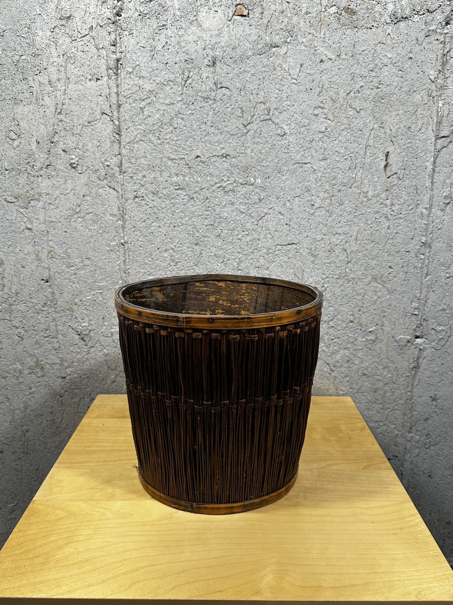 Vintage woven Bamboo and rattan Basket 12" X 11 1/2"