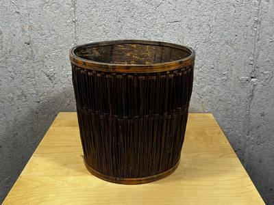 Vintage woven Bamboo and rattan Basket 12" X 11 1/2"