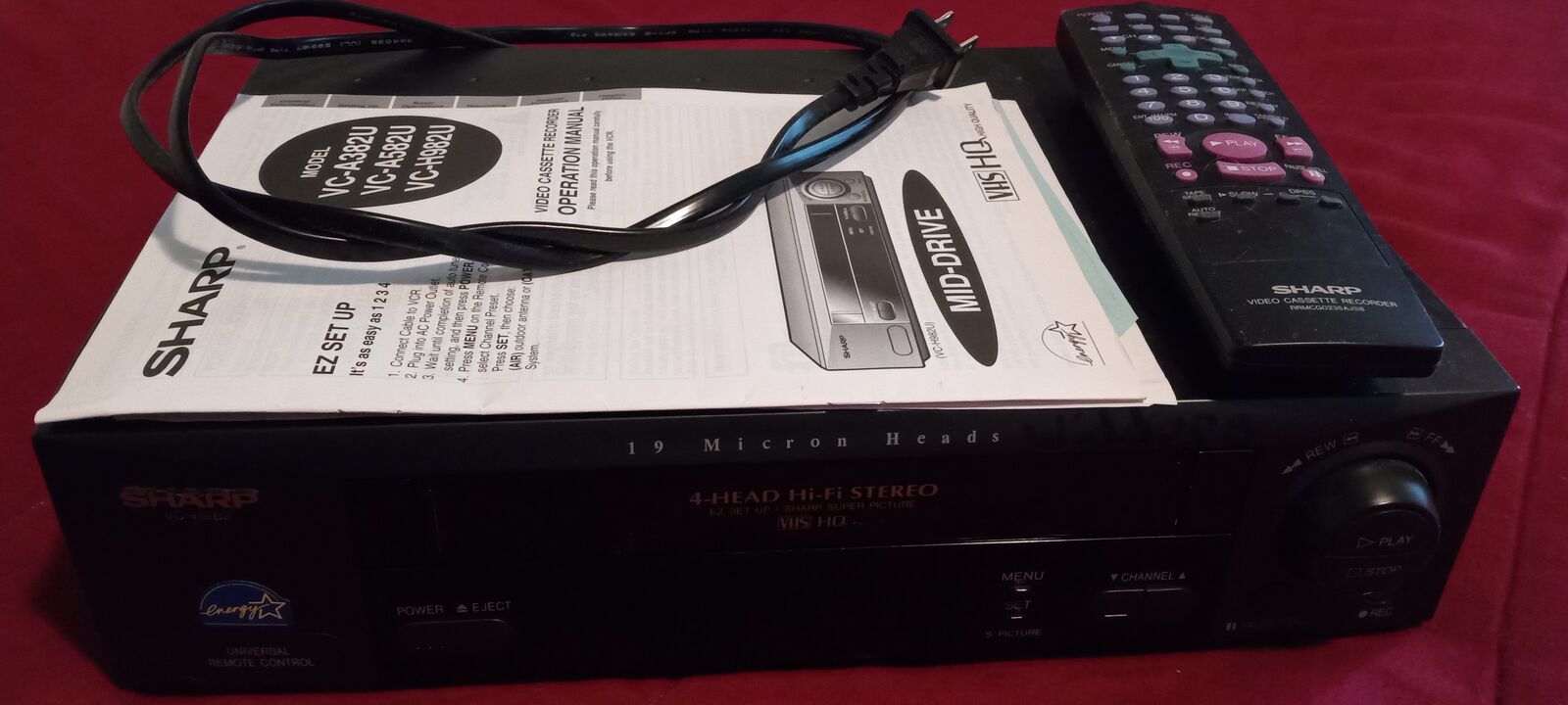 Sharp VHS HQ Player, manual, and remote. As is, does not work