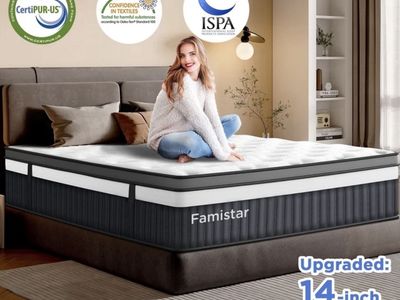 Famistar 14In King Mattress In a Box, Breathable Mattress w/ Gel Memory Foam & Pocket Spring