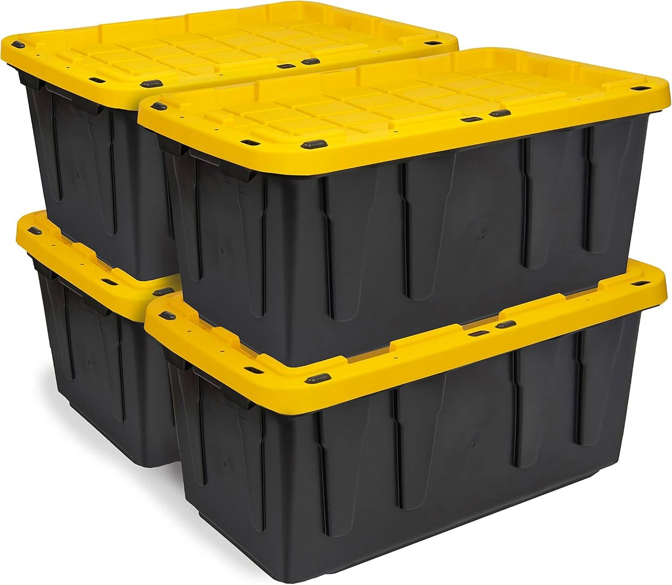 Heavy Duty Plastic Storage Totes with Lids - Black and Yellow - Set